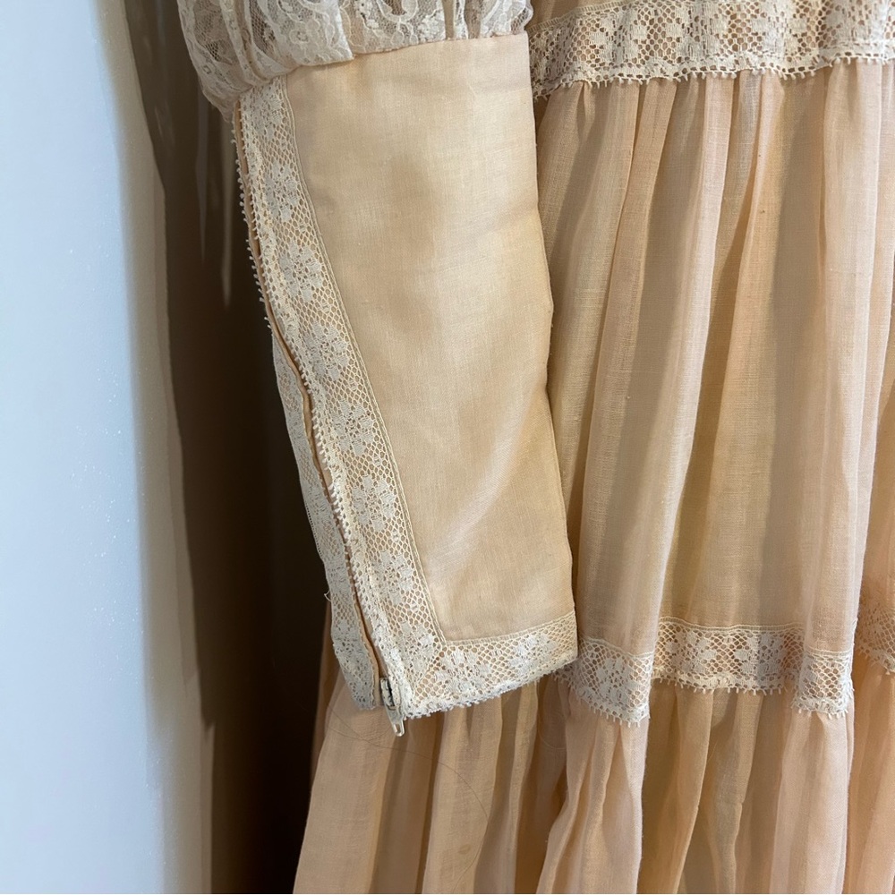 VTG 70s Gunne Sax Prairie Dress Gown Blush Pink Lace Prom Homecoming Sz 9 - Picture 7 of 9